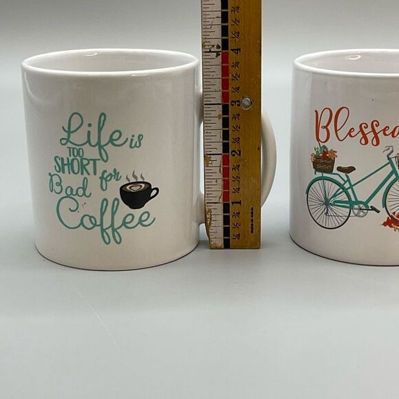 White Ceramic Coffee Mug Set with Inspirational Designs - Picture 8 of 8